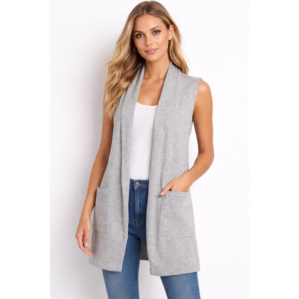 Eileen Fisher Cardigan terry sweatshirt Light Gray Size M Open Front Long
